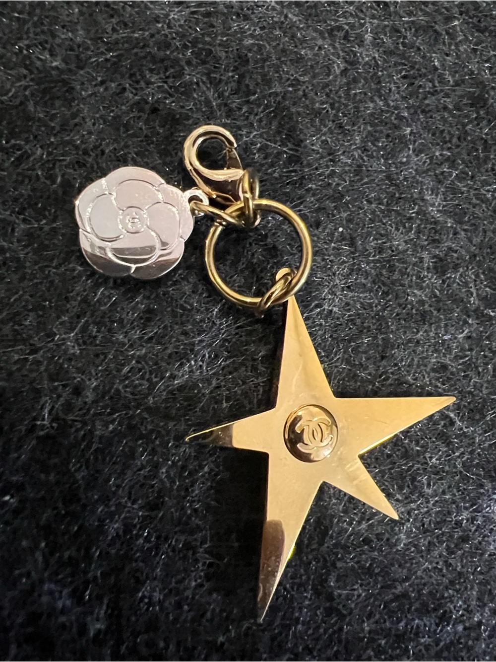 CHANEL Gold Star and Silver Camellia Key Charm